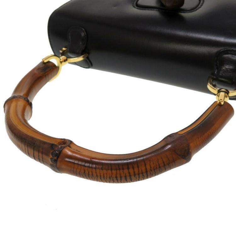 Pre Owned Gucci Black Leather Bamboo 1947 Top Handle Bag