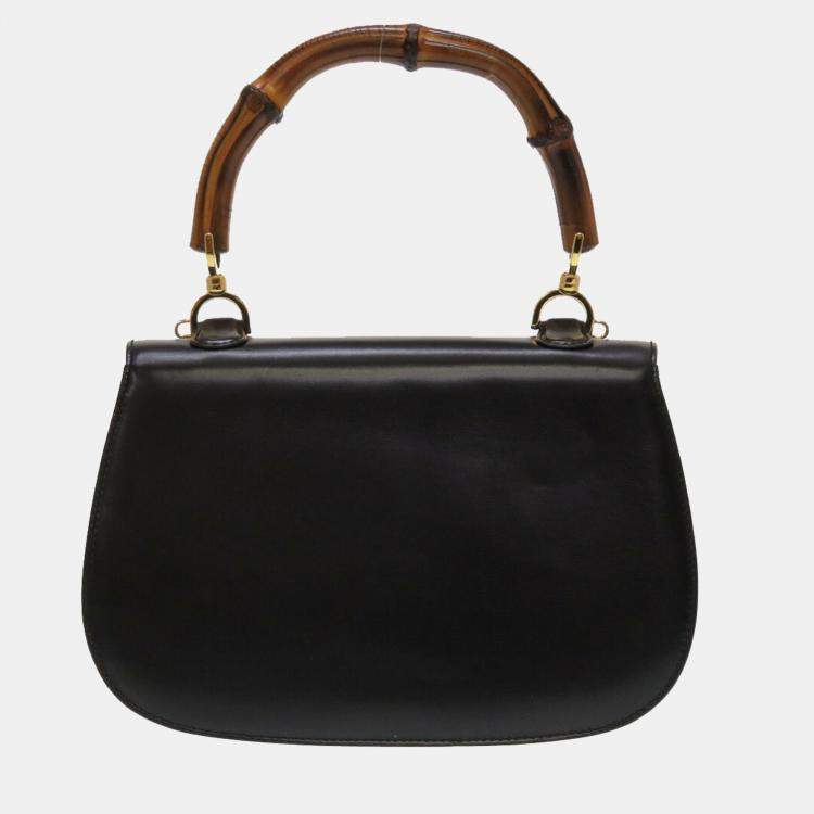 Pre Owned Gucci Black Leather Bamboo 1947 Top Handle Bag