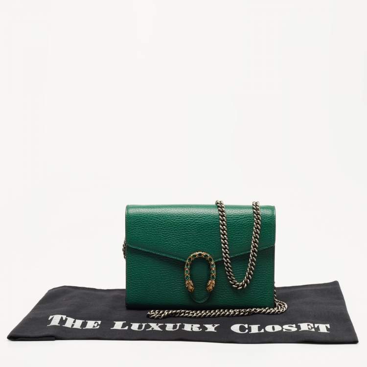 Pre Owned Gucci Green Leather Mini Dionysus Wallet on Chain 