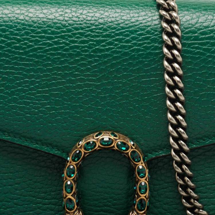 Pre Owned Gucci Green Leather Mini Dionysus Wallet on Chain 