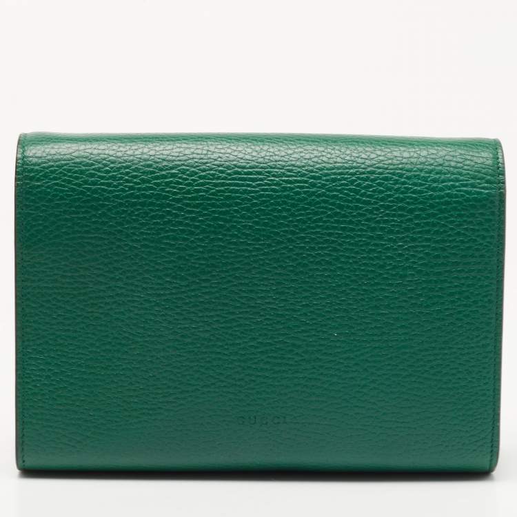 Pre Owned Gucci Green Leather Mini Dionysus Wallet on Chain 