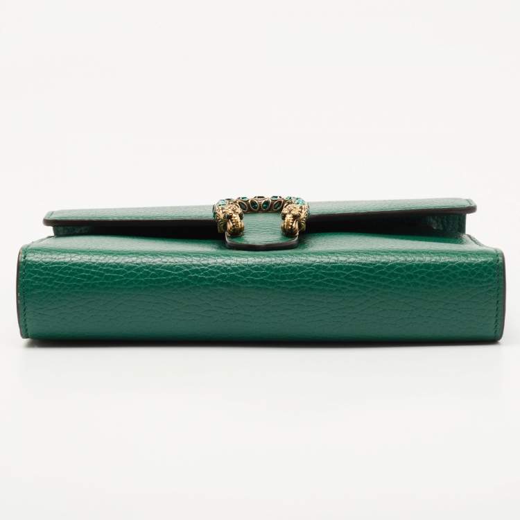 Pre Owned Gucci Green Leather Mini Dionysus Wallet on Chain 