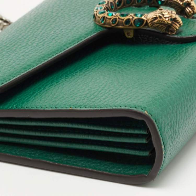Pre Owned Gucci Green Leather Mini Dionysus Wallet on Chain 