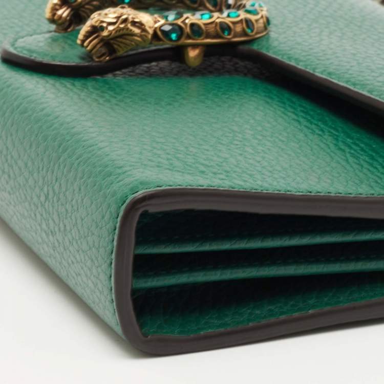 Pre Owned Gucci Green Leather Mini Dionysus Wallet on Chain 