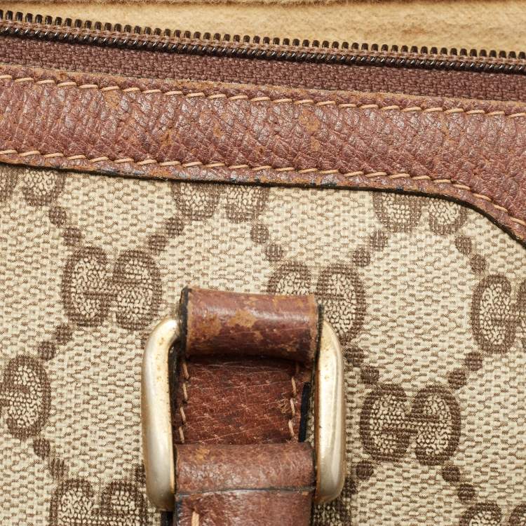 Pre Owned Gucci Brown/Beige GG Canvas Medium Vintage Web Boston Bag