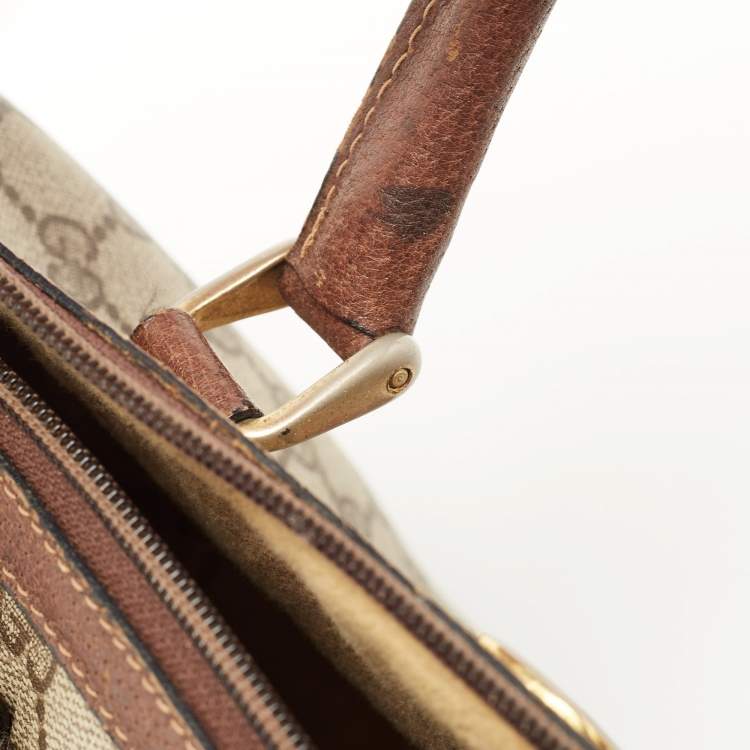 Pre Owned Gucci Brown/Beige GG Canvas Medium Vintage Web Boston Bag