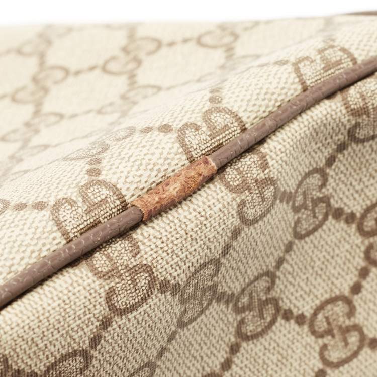 Pre Owned Gucci Brown/Beige GG Canvas Medium Vintage Web Boston Bag