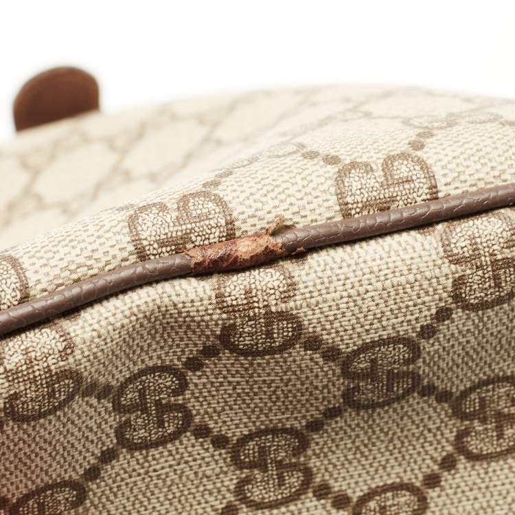 Pre Owned Gucci Brown/Beige GG Canvas Medium Vintage Web Boston Bag