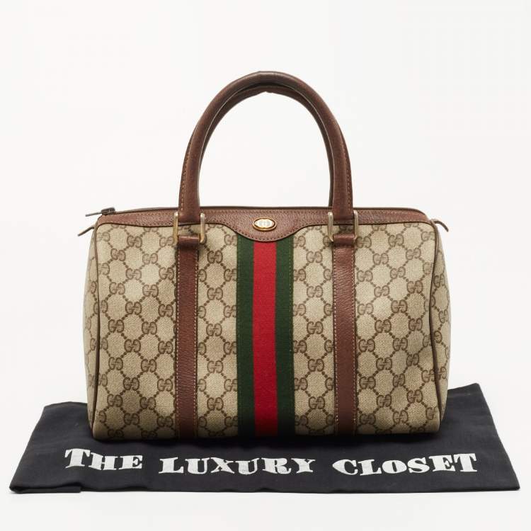Pre Owned Gucci Brown/Beige GG Canvas Medium Vintage Web Boston Bag