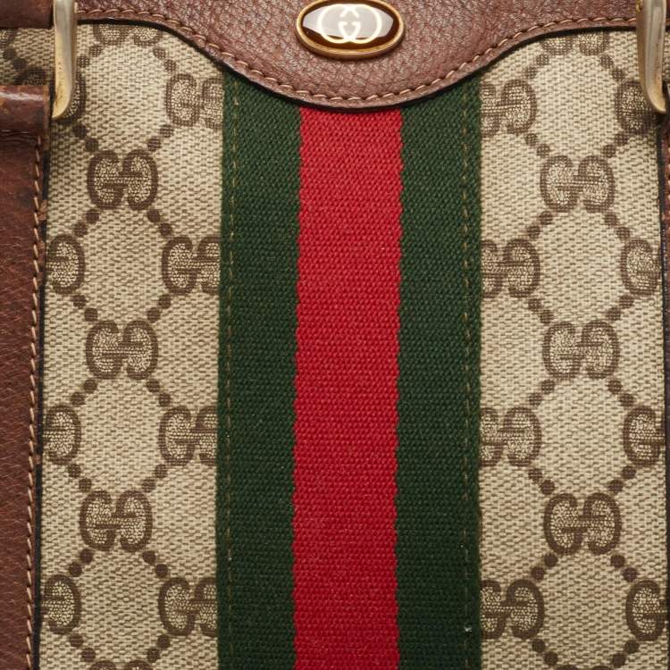 Pre Owned Gucci Brown/Beige GG Canvas Medium Vintage Web Boston Bag