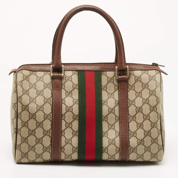 Pre Owned Gucci Brown/Beige GG Canvas Medium Vintage Web Boston Bag