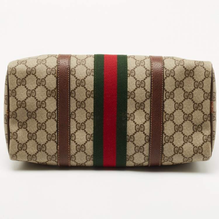 Pre Owned Gucci Brown/Beige GG Canvas Medium Vintage Web Boston Bag