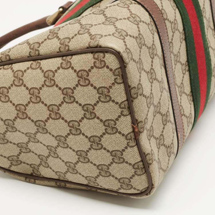 Pre Owned Gucci Brown/Beige GG Canvas Medium Vintage Web Boston Bag