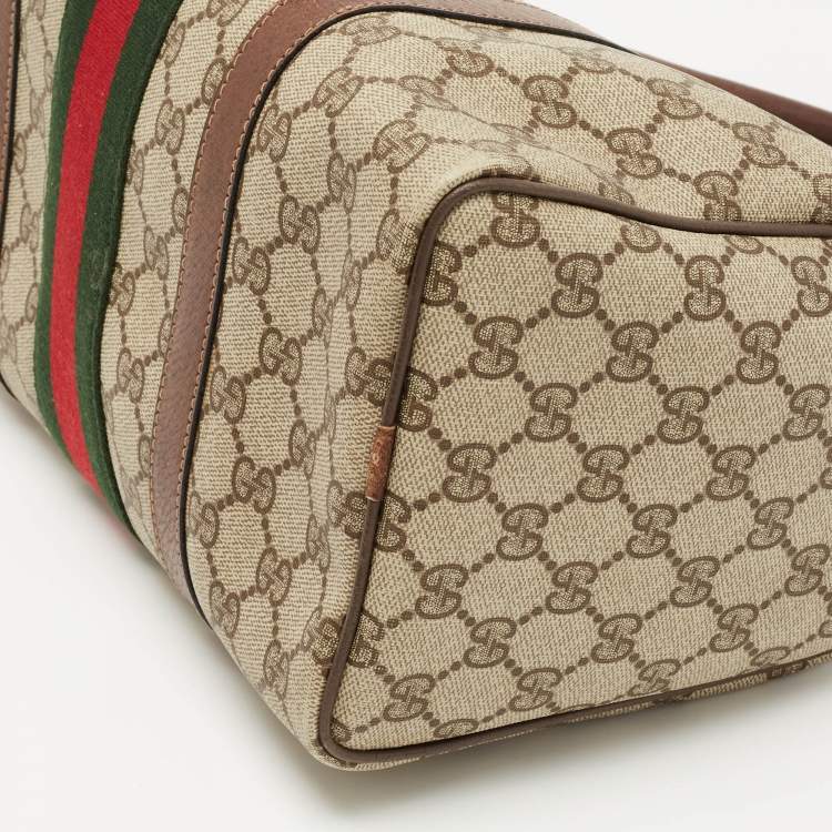 Pre Owned Gucci Brown/Beige GG Canvas Medium Vintage Web Boston Bag