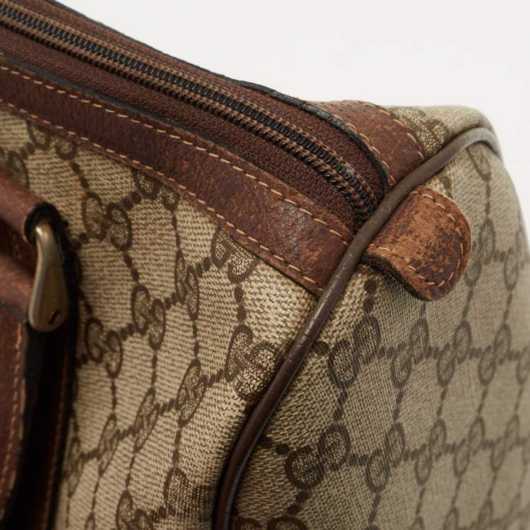 Pre Owned Gucci Brown/Beige GG Canvas Medium Vintage Web Boston Bag