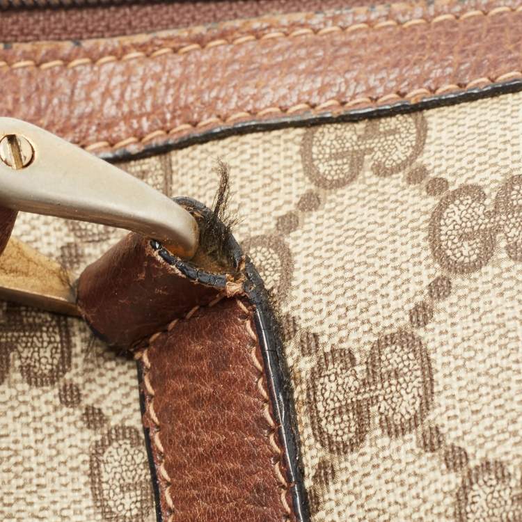 Pre Owned Gucci Brown/Beige GG Canvas Medium Vintage Web Boston Bag