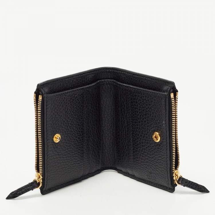 Pre Owned Gucci Black Leather GG Marmont Zip Bifold Wallet