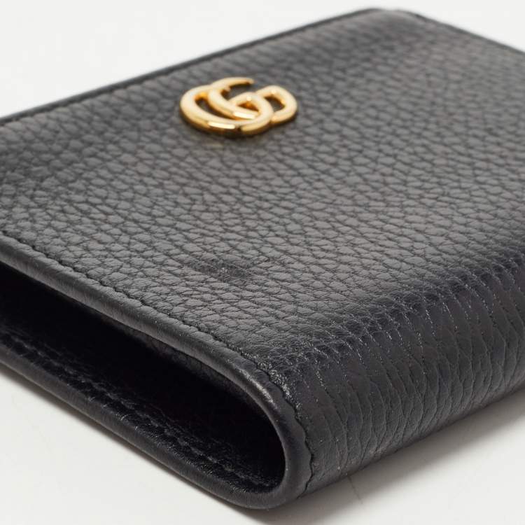 Pre Owned Gucci Black Leather GG Marmont Zip Bifold Wallet