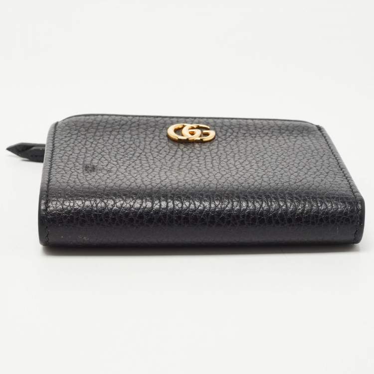 Pre Owned Gucci Black Leather GG Marmont Zip Bifold Wallet