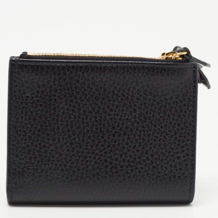 Pre Owned Gucci Black Leather GG Marmont Zip Bifold Wallet