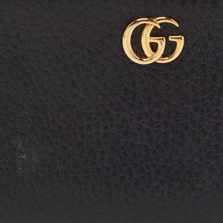 Pre Owned Gucci Black Leather GG Marmont Zip Bifold Wallet