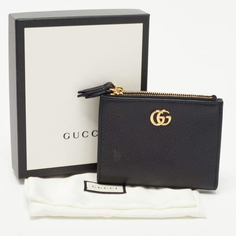 Pre Owned Gucci Black Leather GG Marmont Zip Bifold Wallet