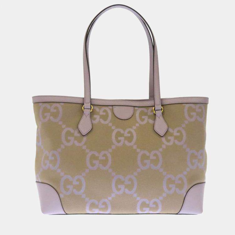 Pre Owned Gucci Beige/Pink Jumbo GG Canvas and Leather Tote Bag