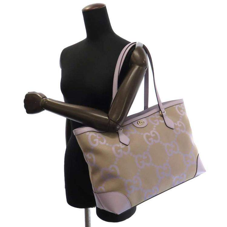 Pre Owned Gucci Beige/Pink Jumbo GG Canvas and Leather Tote Bag