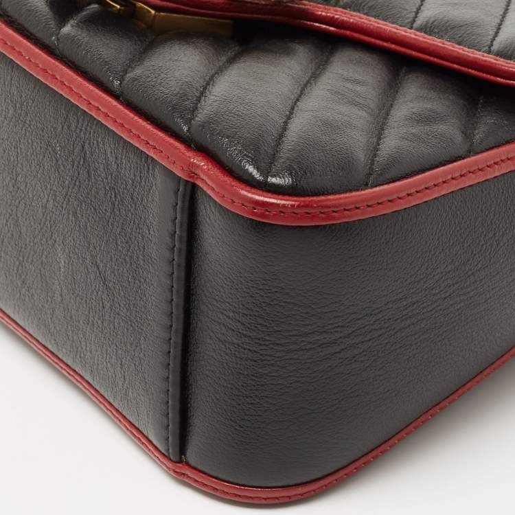 Pre Owned Gucci Black Diagonal Quilt Leather Mini GG Marmont Torchon Top Handle Bag