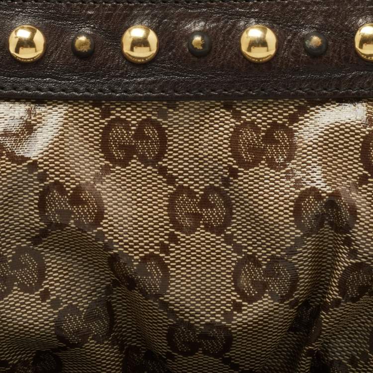 Pre Owned Gucci Brown GG Crystal Canvas And Leather Babouska Wristlet