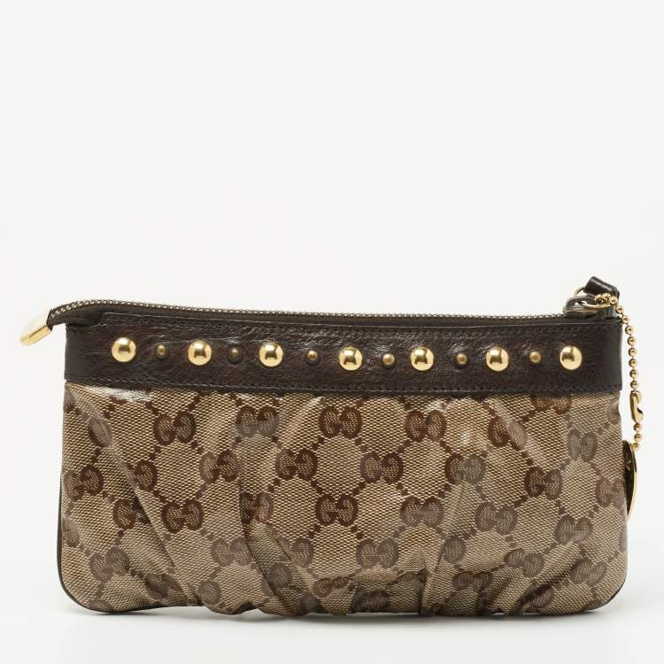 Pre Owned Gucci Brown GG Crystal Canvas And Leather Babouska Wristlet