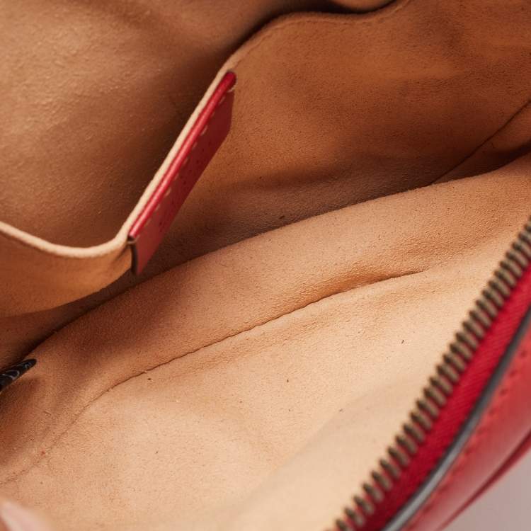 Pre Owned Gucci Red Matelassé Leather GG Marmont Belt Bag