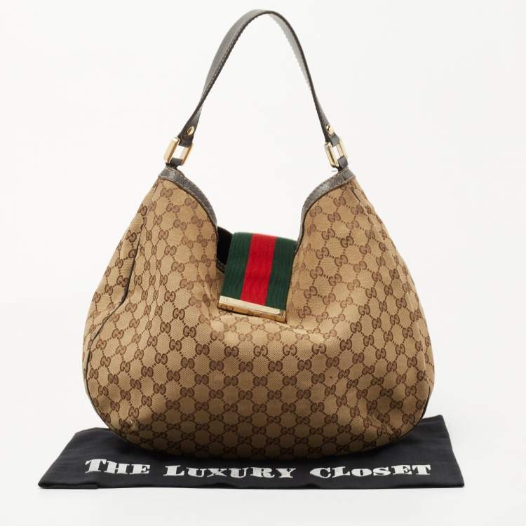 مملوكة مسبقًا Gucci Beige/Ebony GG Canvas Medium New Ladies Web Hobo 