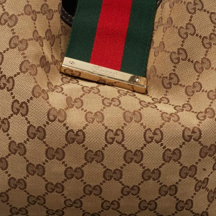مملوكة مسبقًا Gucci Beige/Ebony GG Canvas Medium New Ladies Web Hobo 