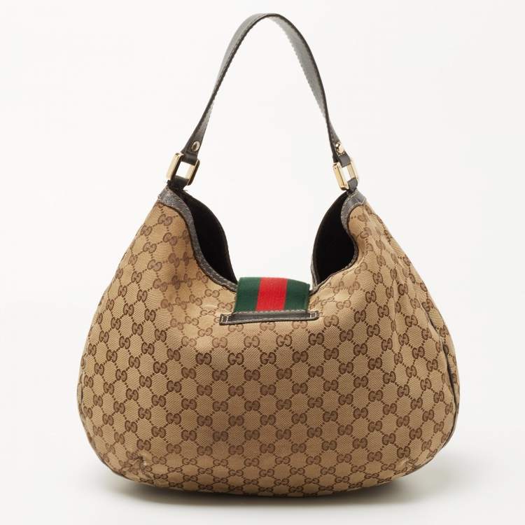 مملوكة مسبقًا Gucci Beige/Ebony GG Canvas Medium New Ladies Web Hobo 
