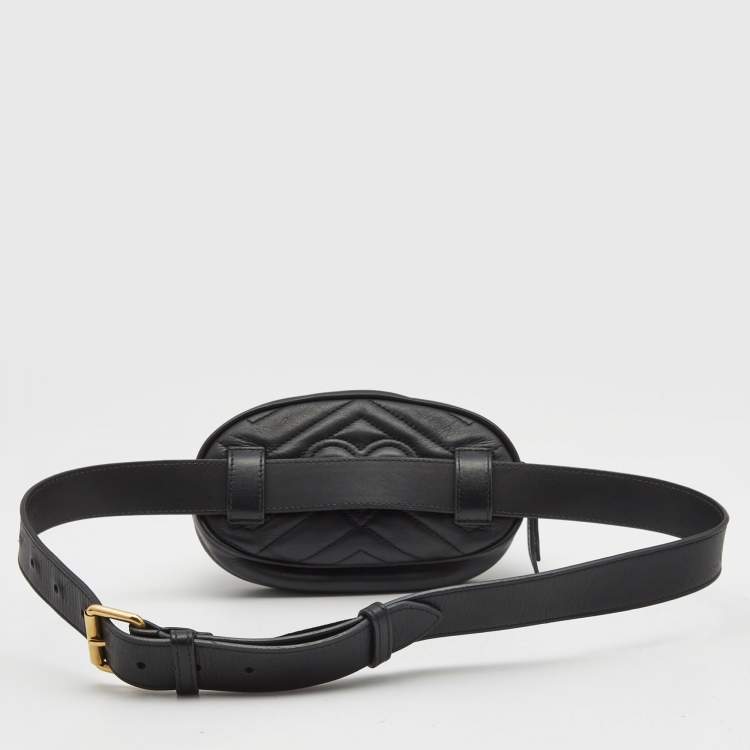 Pre Owned Gucci Black Matelassé Leather GG Marmont Belt Bag