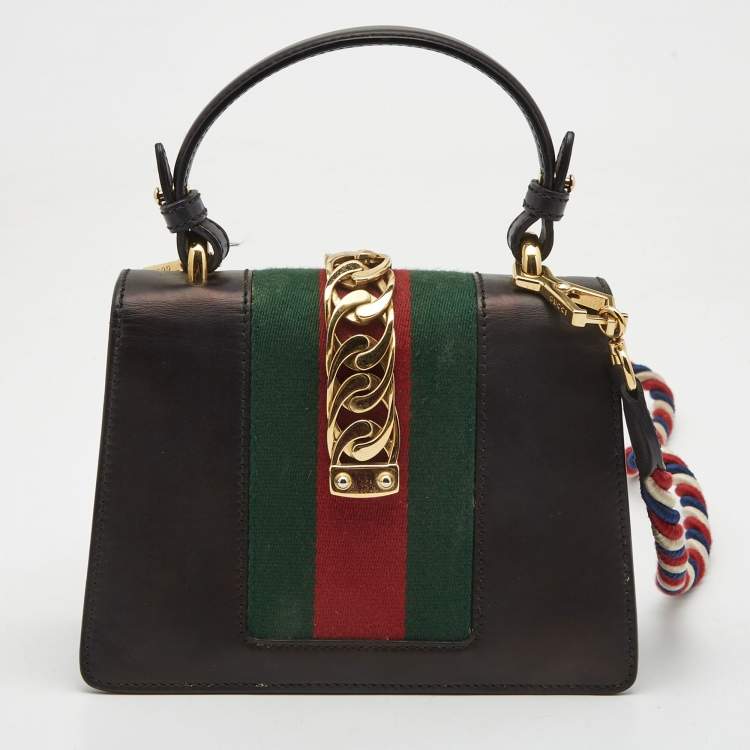 Pre Owned Gucci Black Leather Mini Sylvie Top Handle Bag
