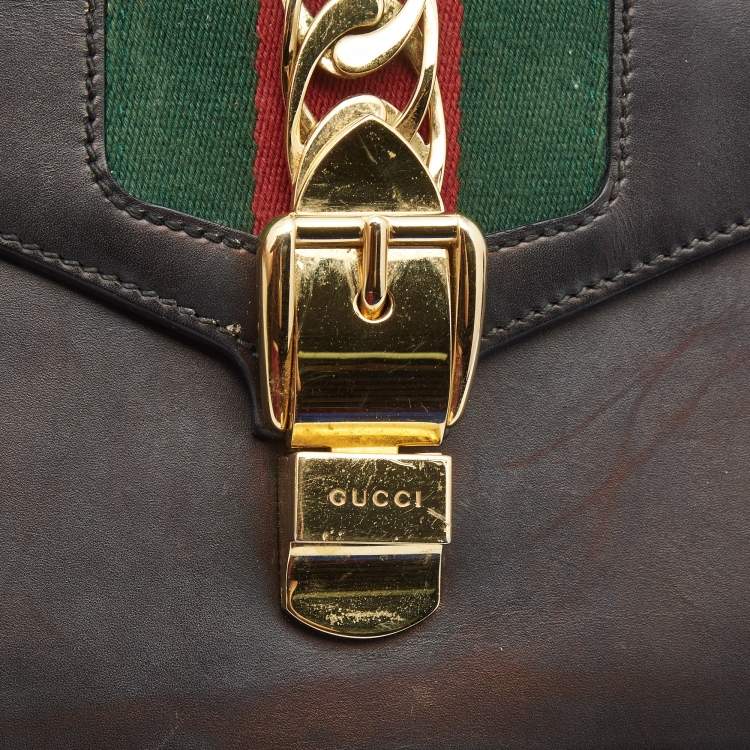Pre Owned Gucci Black Leather Mini Sylvie Top Handle Bag