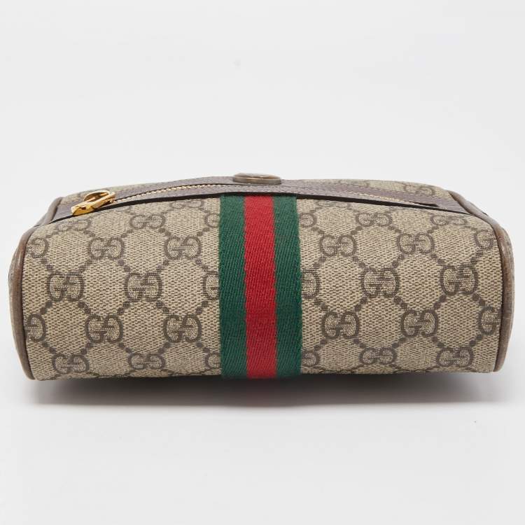 Pre Owned Gucci Brown/Beige GG Supreme Canvas and Leather Ophidia Belt Bag