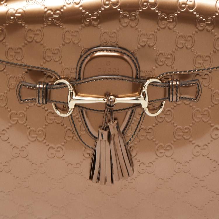 Pre Owned Gucci Brown Guccissima Patent Leather Large Emily Shoulder Bag