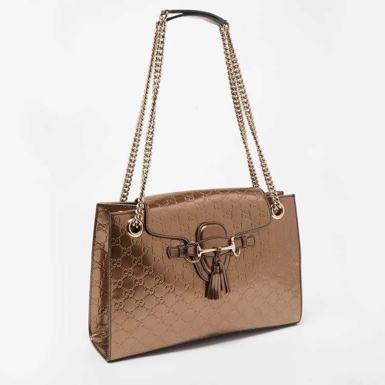 Pre Owned Gucci Brown Guccissima Patent Leather Large Emily Shoulder Bag