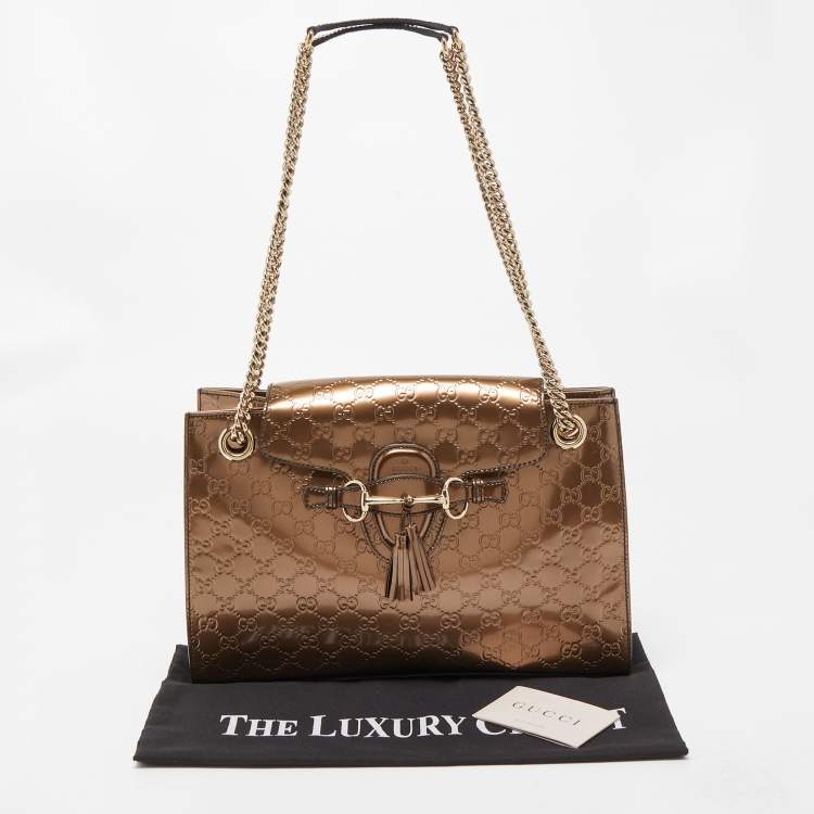 Pre Owned Gucci Brown Guccissima Patent Leather Large Emily Shoulder Bag