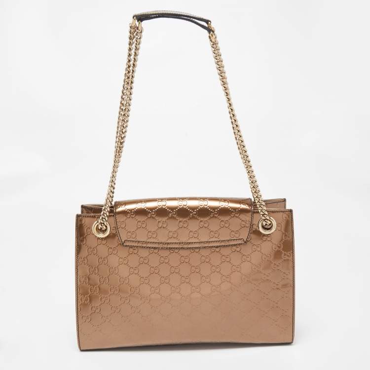 Pre Owned Gucci Brown Guccissima Patent Leather Large Emily Shoulder Bag