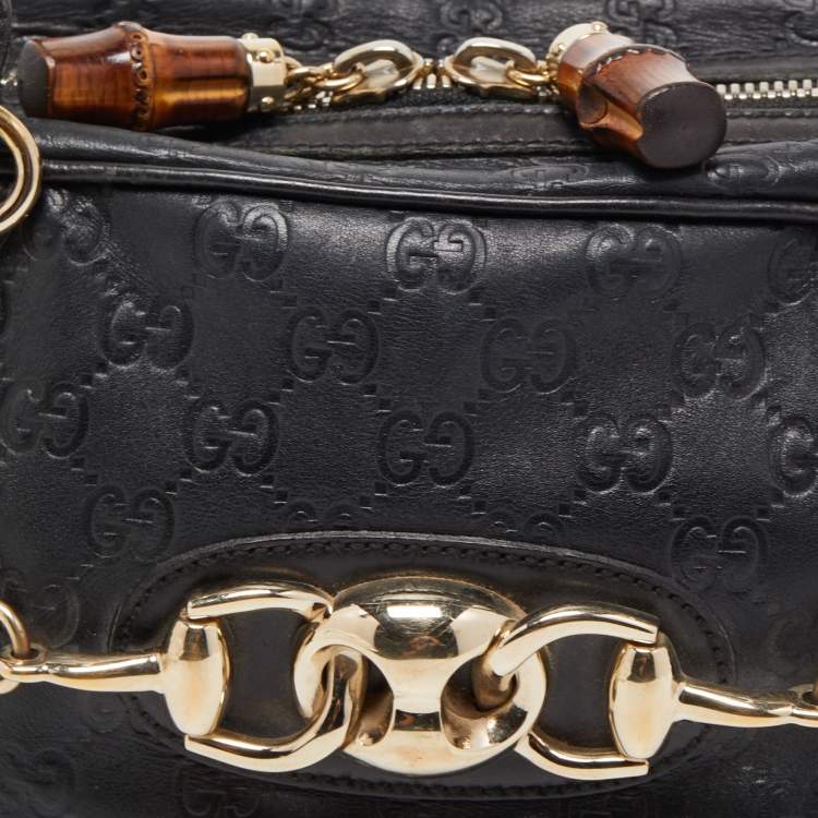 Pre Owned Gucci Black Leather Guccissima Horsebit Wave Boston Bag