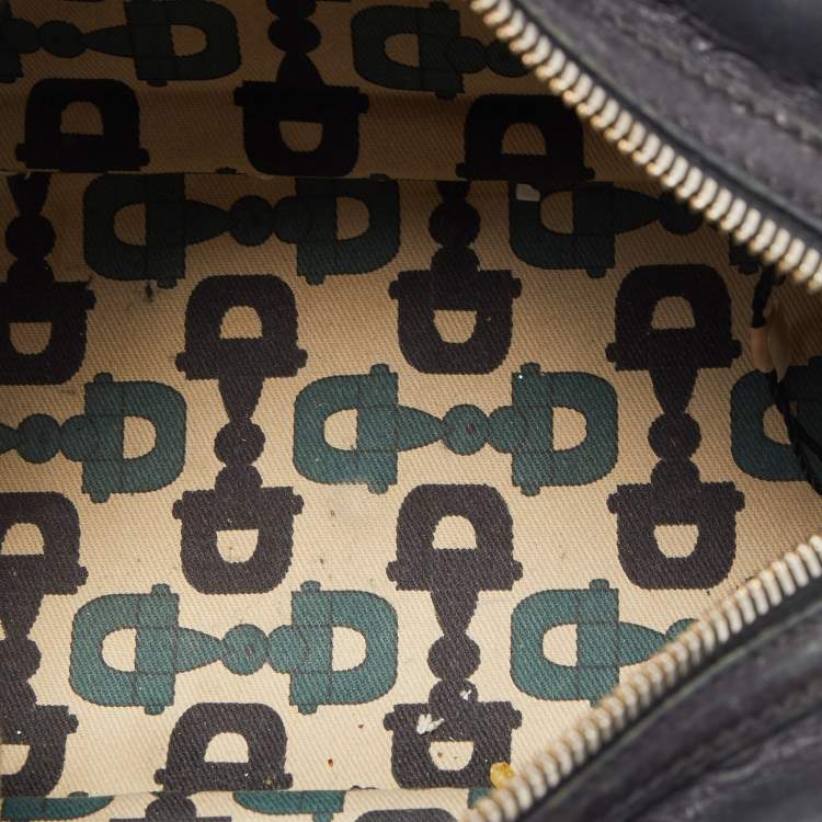 Pre Owned Gucci Black Leather Guccissima Horsebit Wave Boston Bag