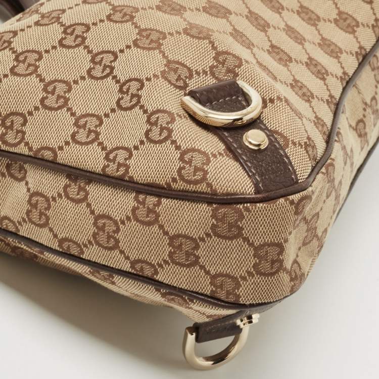 Pre Owned Gucci Brown/Beige GG Canvas and Leather Medium Abbey D-Ring Hobo