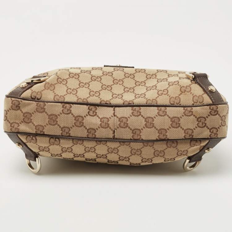 Pre Owned Gucci Brown/Beige GG Canvas and Leather Medium Abbey D-Ring Hobo