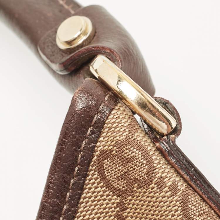 Pre Owned Gucci Brown/Beige GG Canvas and Leather Medium Abbey D-Ring Hobo