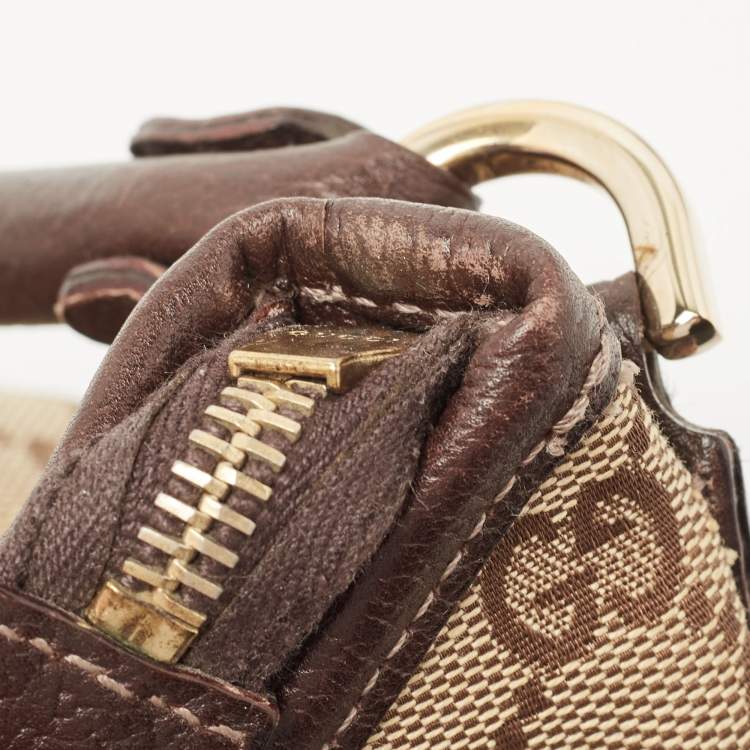 Pre Owned Gucci Brown/Beige GG Canvas and Leather Medium Abbey D-Ring Hobo