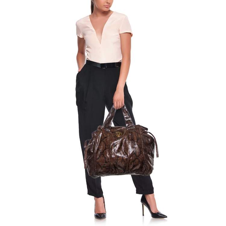 Pre Owned Gucci Brown Python Large Hysteria Tote